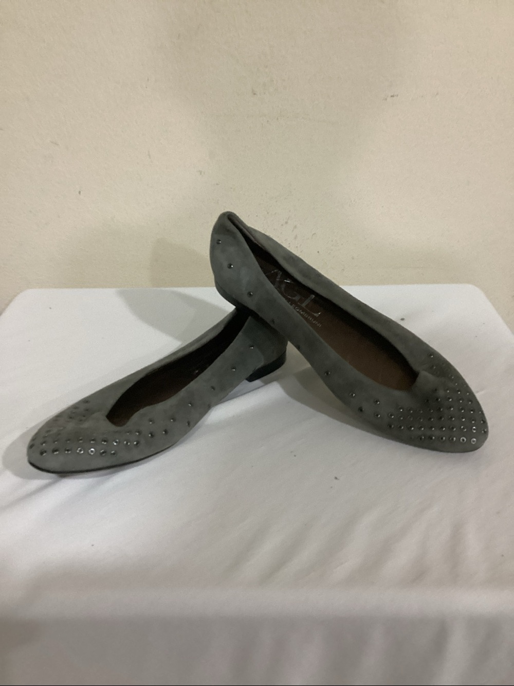 AGL Blakely Studded Suede Ballet Flats Gray
